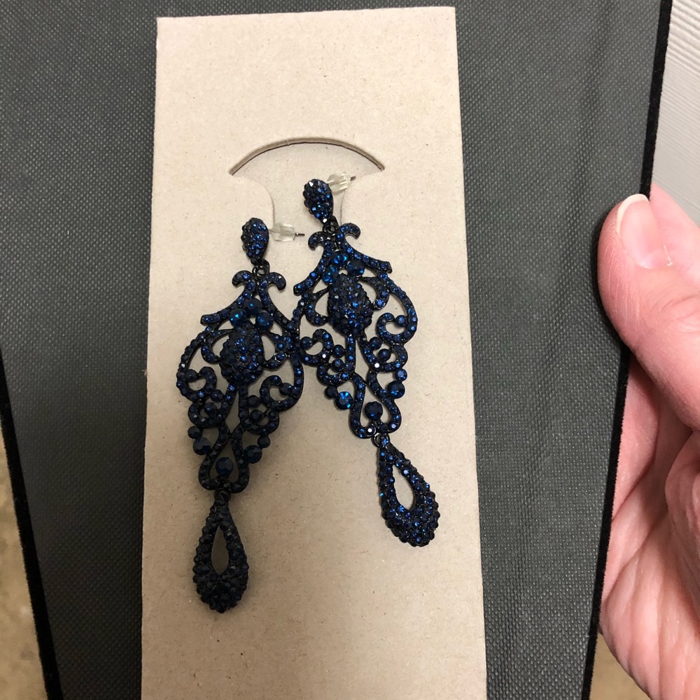 Navy Blue Rhinestone Earrings